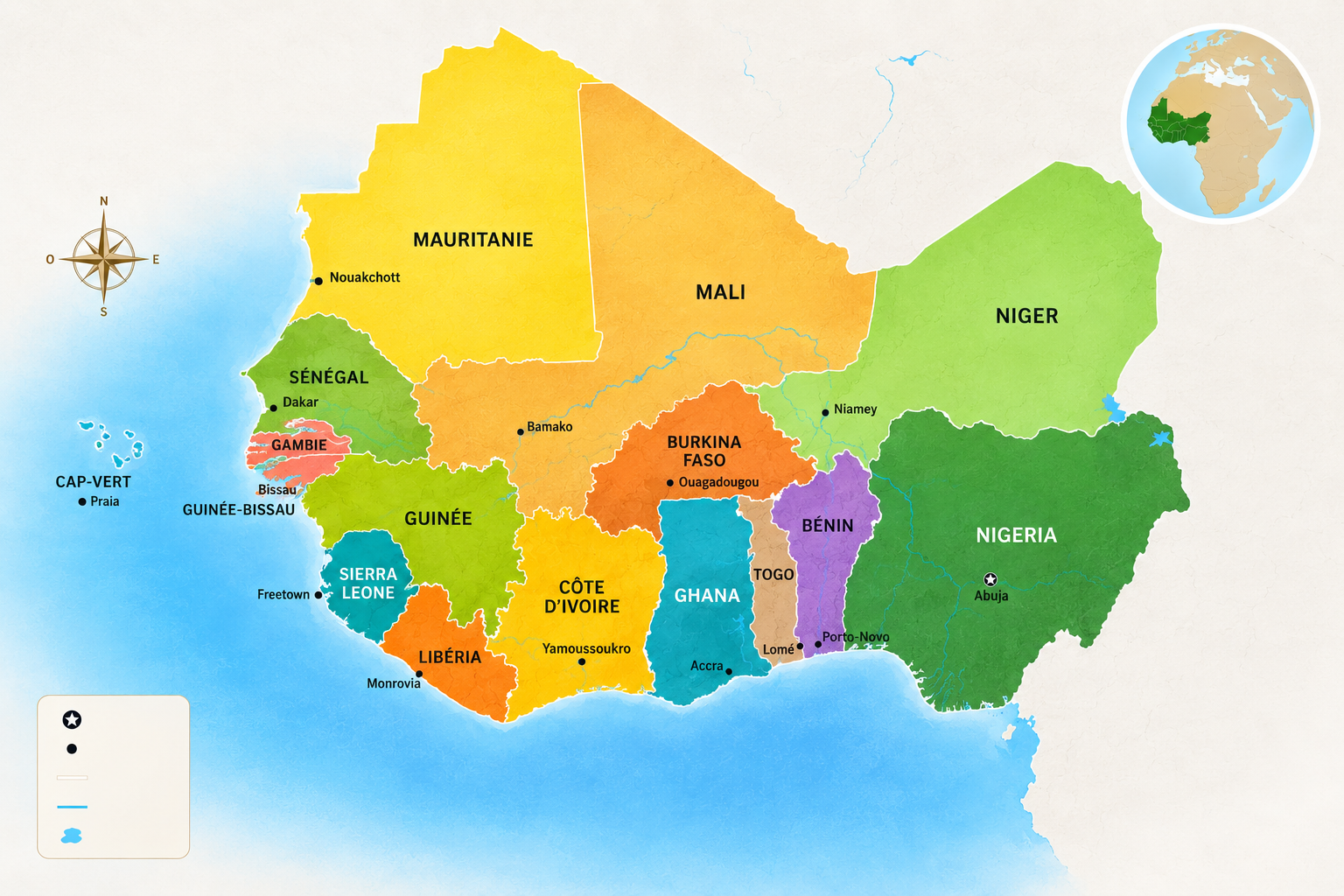 Carte des zones d'intervention Averon Technologies en Afrique de l'Ouest